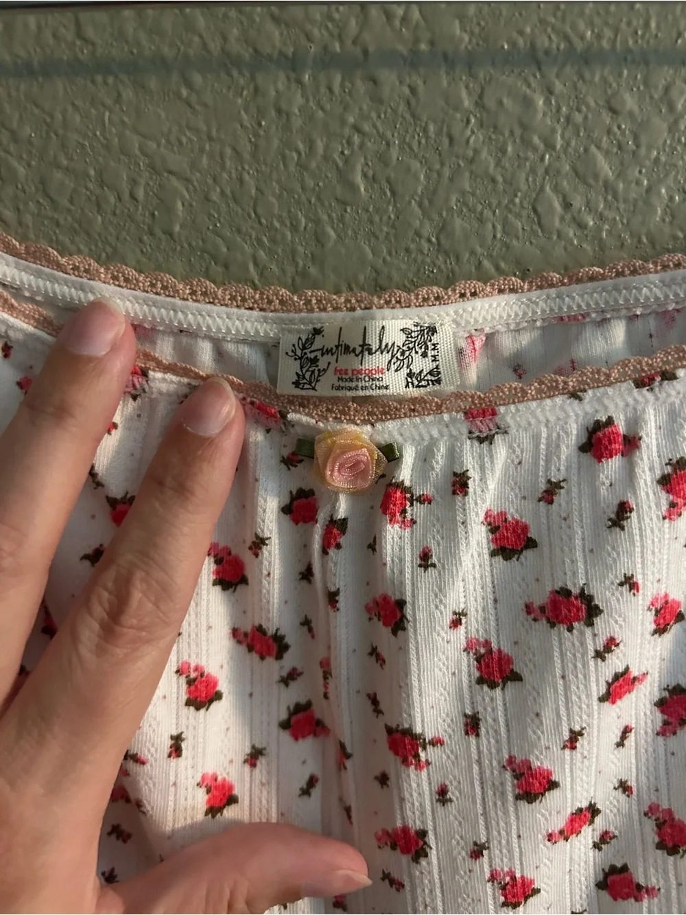 NWOT Free People Ivory Ribbed Floral V-Neck Crop Tank Top and pants pajama set
